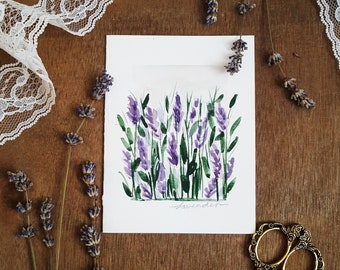 Tarjeta original de campo de lavanda de acuarela pintada a mano - Papelería para todas las ocasiones, Tarjeta de notas en blanco con sobre, Gracias, Cumpleaños, Floral