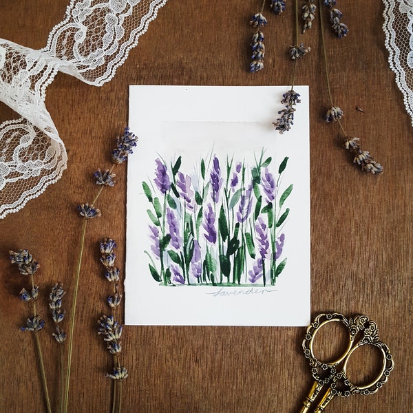 Original Hand Painted Watercolor Lavender Field Card - All Occasion Stationery, Blank Note Card with Envelope, Thank You, Birthday, Floral