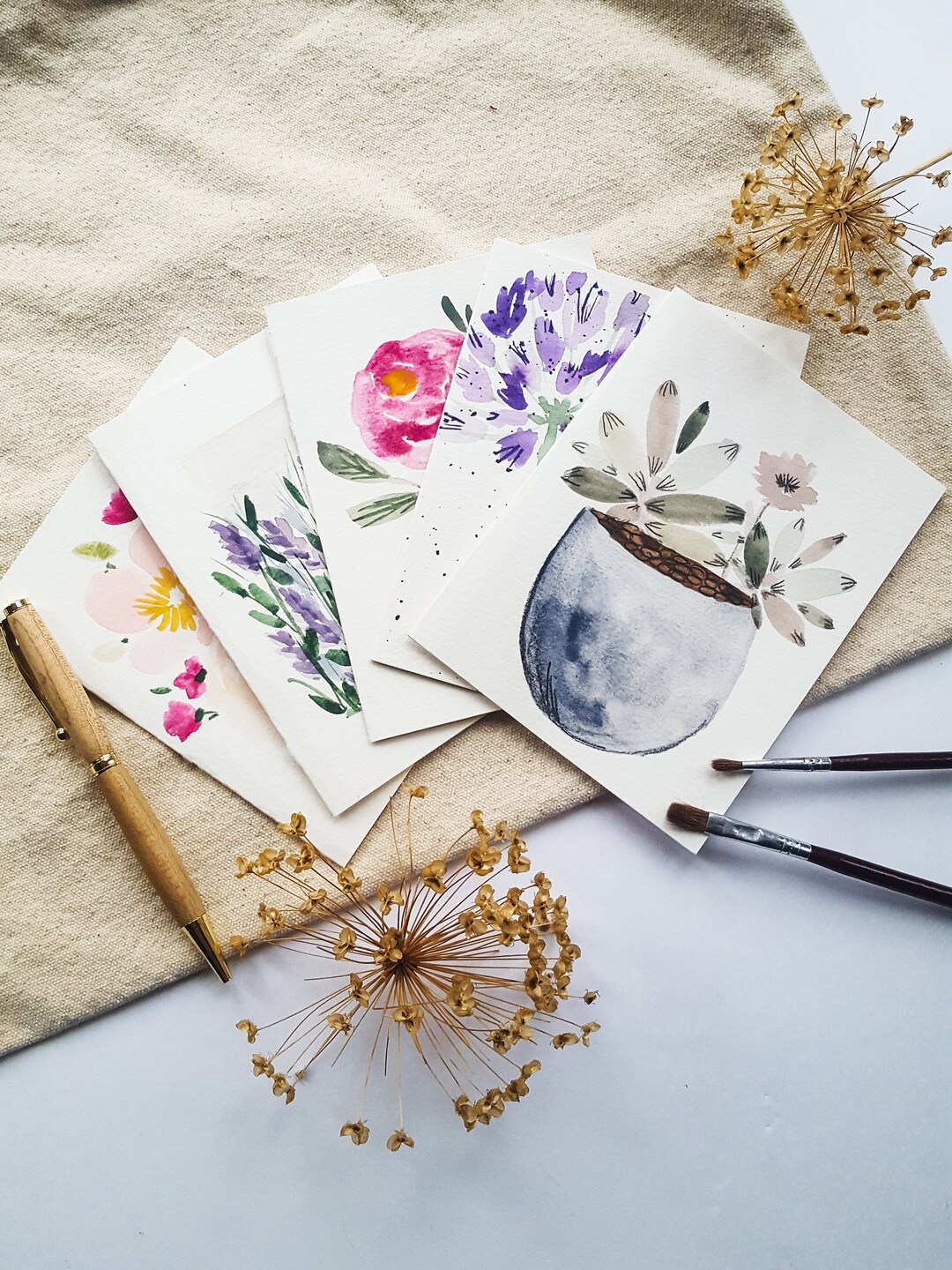 Set of Original Hand Painted Watercolor Cards 5 or 10 All Occasion