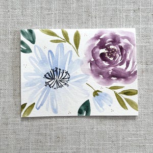 Cartão original pintado à mão com aquarela floral anêmona e rosa - Papelaria para todas as ocasiões, cartão de nota em branco com envelope, casamento,
