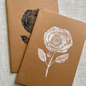 Diario de papel Kraft pintado a mano con flor de amapola- Juego de papelería, cuaderno, regalo