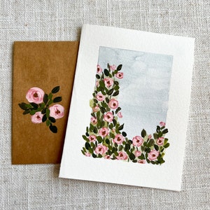 Cartão original pintado à mão com aquarela floral e roseira - Papelaria para todas as ocasiões, cartão de nota em branco com envelope, aniversário,