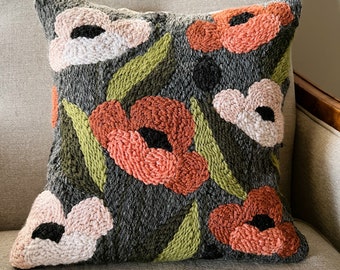 Punch Needle Poppy Pillow- PDF File Digital Download, Printable, DIY