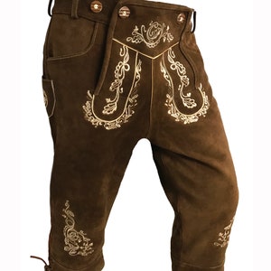 Lederhosen Men Oktoberfest – Kniebund Bavarian Traditional German Suede Leather Shorts | Beerfest Costume SP_57001