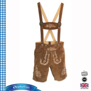 Lederhosen Bavarian Trachten Bundhosen – German Suede Leather Kniebund Shorts for Oktoberfest, Beerfest, Stag Party Costume SP56-0001