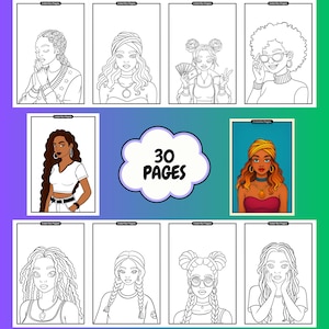 Coloring Pages for Adults and Girls | Printable Black Girls Coloring Pages | Trendy | Digital Black Girls Coloring pages | Girly Coloring