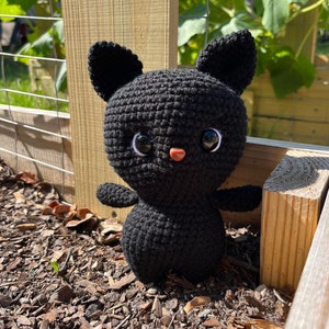 crochet-handmade-cat-plushie-stuffed animal-kitty cat-black cat-witchy-cottage core-kitten-plush-pets