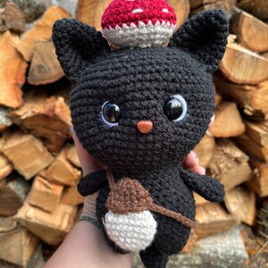 crochet-handmade-cat-plushie-stuffed animal-cottage core-fall-mushroom-black cat-kitty-kitten-pets-mush-plush-Halloween-autumn