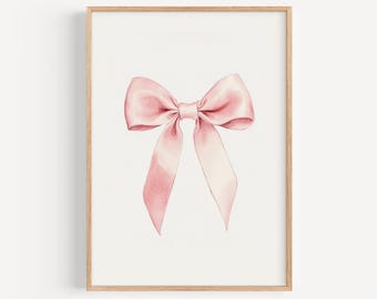 Pink Bow Print, Vintage Coquette Bow Wall Art, Nursery Girly Wall Art, Ribbon Bow Poster, Newborn Room Decor, Pastel Aesthetic Wall Decor
