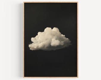 Cloud Print, Dark Moody Cloud Painting, Minimalist Wall Art, Vintage Cloud Poster, Bedroom Wall Decor, Dark Sky Wall Art, Maximalist Decor
