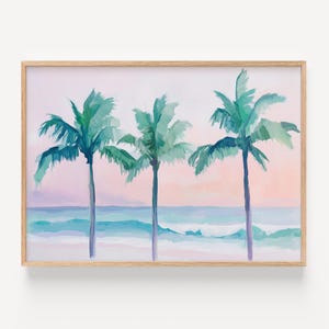 Palm Tree Print, Pastel Beach Painting, Coastal Wall Art, Tropical Poster, Aesthetic Home Decor, Girly Apartment Decor, Summer Wall Art