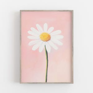 Estampado de margaritas, pintura de flores pastel, arte mural estético, arte mural floral retro, arte mural para habitación infantil, estampado para habitación de niña, margarita blanca
