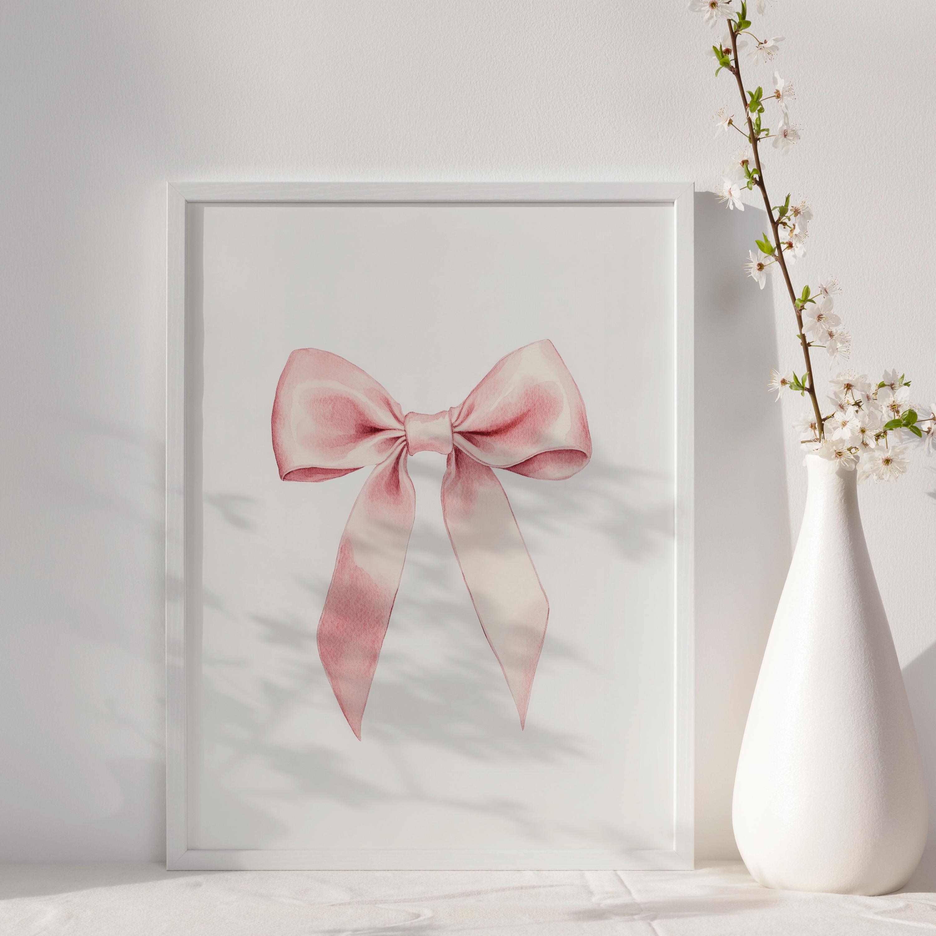 Pink Bow Print, Vintage Coquette Bow Wall Art, Nursery Girly Wall Art ...