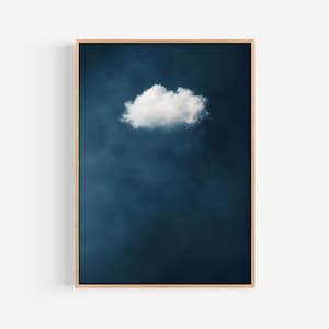 Abstract Cloud Print, Fluffy Cloud Wall Art, Vintage Cloud Poster, Minimalist Wall Art, Maximalist Decor, Cloud Painting, Dark Blue Wall Art