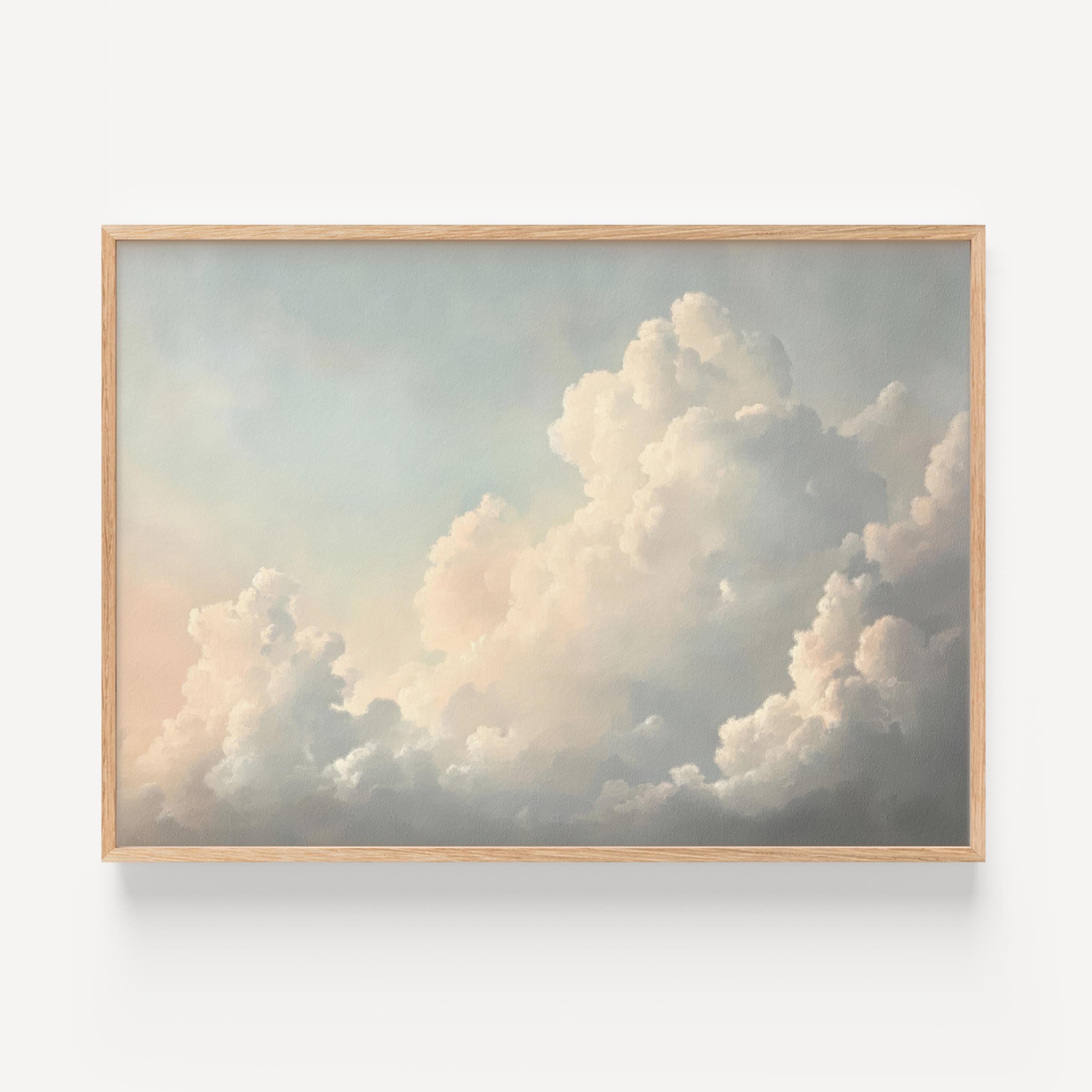 Vintage Cloud Print, Cloud Oil Painting, Nursery Wall Art, Sky Wall Art, Bedroom Wall Art, Living Room Decor, Landscape Painting