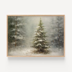 Vintage Christmas Wall Art, Christmas Tree Oil Painting, Snowy Winter Forest Art, Cottagecore Decor, Winter Forest Painting, Pine Tree Art