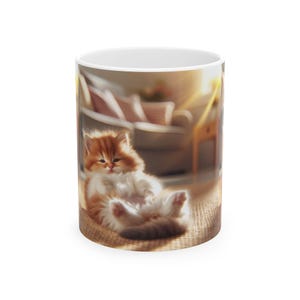 Cozy Cat Ceramic Mug, Perfect for Cat Lovers, Pet Themed Gift, Coffee Cup, Relaxing Mugs for Home, Cat Mom Mug