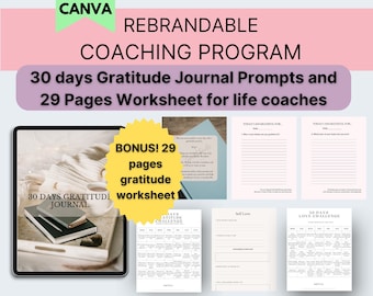 Gratitude Journal Prompts Gratitude Worksheet Brandable Coaching Content for Life Coach, Mental Health Coach,Healing Coach Meditation
