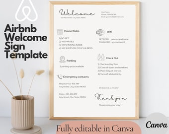 Airbnb Welcome Sign Template | Airbnb sign | Airbnb Rental Check Out Instruction Sign | House Rules |Airbnb WIFI sign Template | Airbnb Host