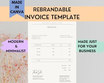 Invoice Template Editable, Minimalist Business Invoice, Billing form, Small Business Template, Modern Boho Client Invoice, Services Invoice