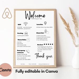 Airbnb Welcome Sign, Vacation Rental Printable, Editable Template, Guest Arrival Poster, Things to Know, House Rules, Wifi Info Sheet, VRBO