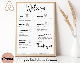 Airbnb Welcome Sign, Vacation Rental Printable, Editable Template, Guest Arrival Poster, Things to Know, House Rules, Wifi Info Sheet, VRBO
