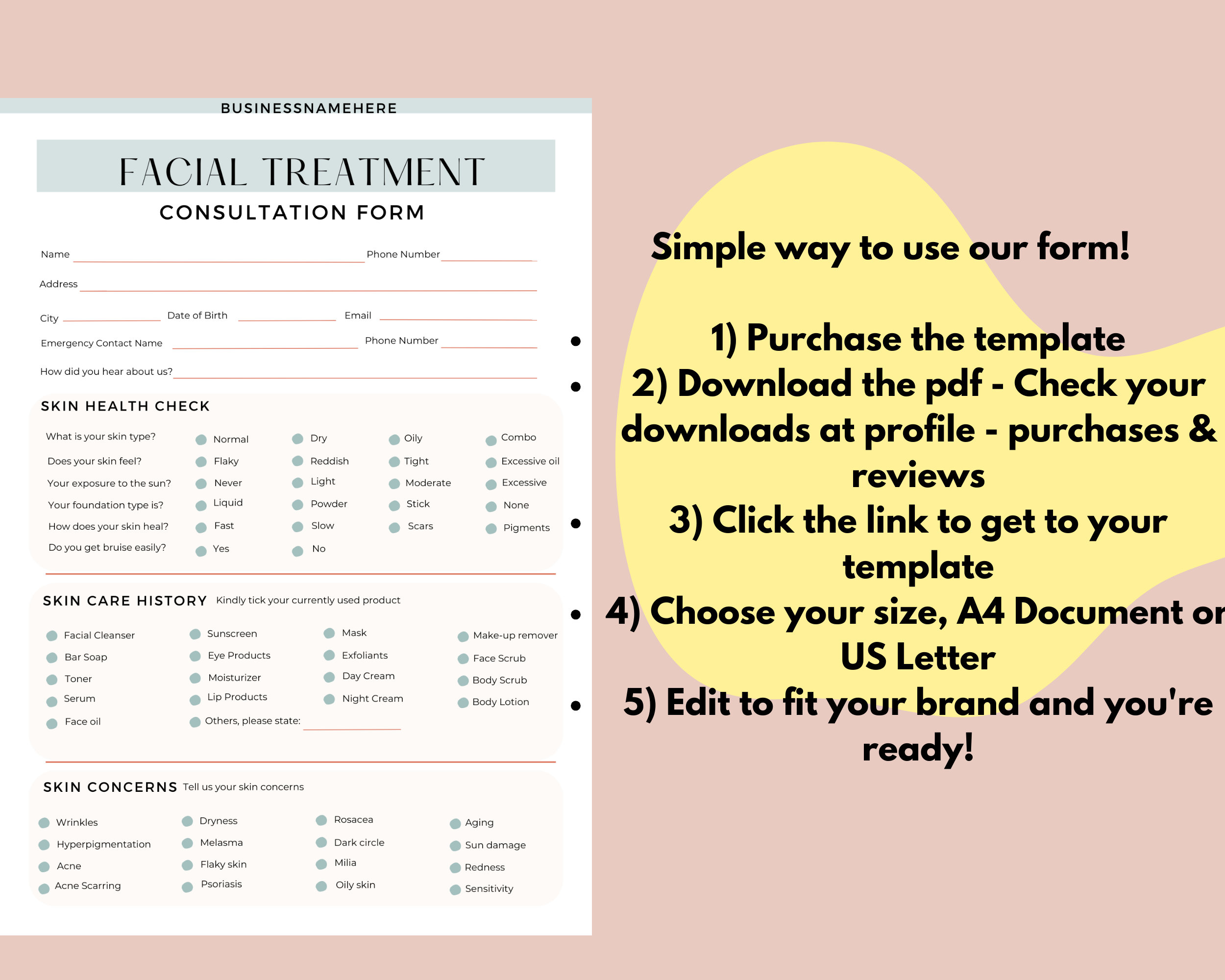 EDITABLE Facial Consultation Form Client Intake Formclient - Etsy