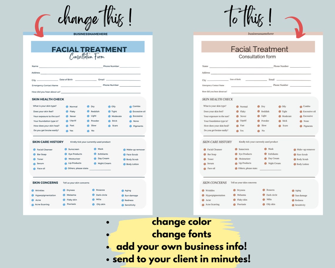 EDITABLE Facial Consultation Form Client Intake Formclient - Etsy