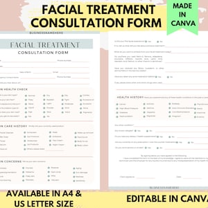 EDITABLE Facial Consultation Form Client Intake Formclient - Etsy