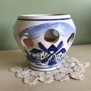 Hand Painted Blue and White Crocus Planter Made in Italy