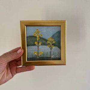 Vintage 1988s. Small original oil painting Landscape on canvas. Square Abstract Landscape Painting, Meadow Landscape Wall Art.