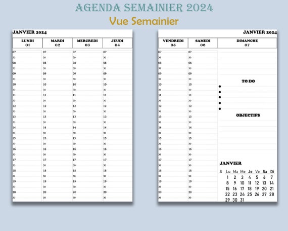 Planning semaine 2024  Semainier 2024 à imprimer