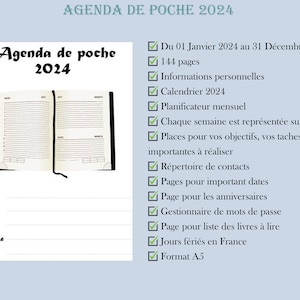 Agenda 2024 Semainier A5,Planificateur hebdomadaire,Onglets