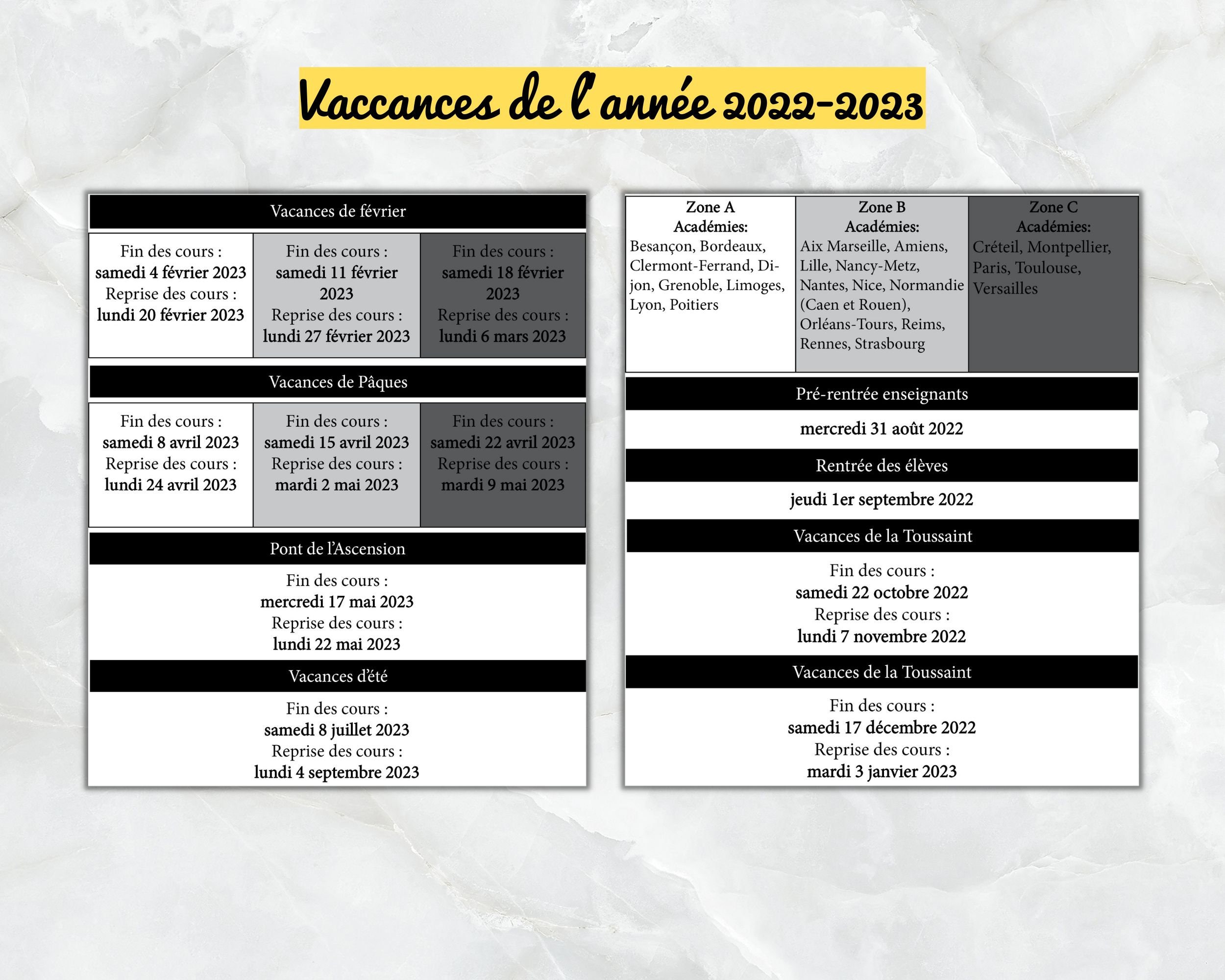 2023 Agenda Français Quotidien Imprimable Une Journée Par Page,  Organisateur Quotidien 365 Jours Avec Date. PDF A4, Agenda Noir Et Blanc. 