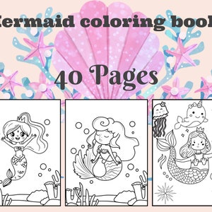 Printable Mermaid Coloring Book 40 Pages, Printable Mermaid Coloring Pages for Girls, Mermaid Coloring Pages, Mermaid Birthday Party.