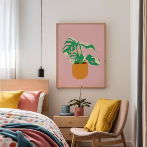 MONSTERA LEAF PLANT Print| Plant Wall Poster| Pink Plant Print | A6 A5 A4 A3| Pastel Wall Art| Bedroom Kitchen Living Room Hallway Print |