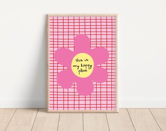 MY HAPPY PLACE| Living Room Wall Art| Bedroom Print| Cute Wall Illustration| Pink Wall Poster| A4 A5 A3| Girly wall art| Playroom Print|