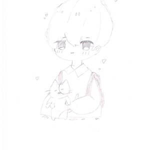 Hand Drawn Chibi Schoolboy with Cat. &quot;Conner&quot;