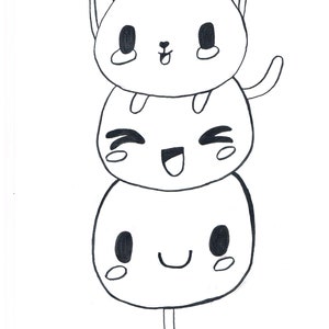 Hand Drawn Artwork.  Shishkabob Marshmallow Cats.  Cute, Kawaii Cats