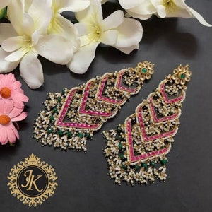 Pachi Kundan Ohrringe Kronleuchter Statement Ohrringe Rubin Tyaani Kundan Ohrringe Indian SCHMUCK Lange Ohrringe