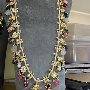 Kundan Long Mala  Necklace with Statement Earrings Indian Jewellery Gold Finish. Indian kundan jewellery Kundan haar set