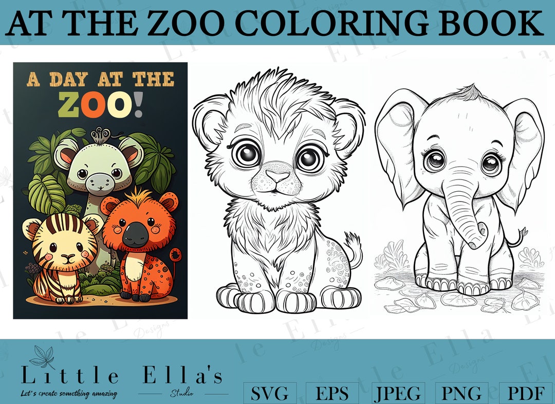 A Day at the Zoo Coloring Book, Zoo Animal Coloring Book, Zoo Animals