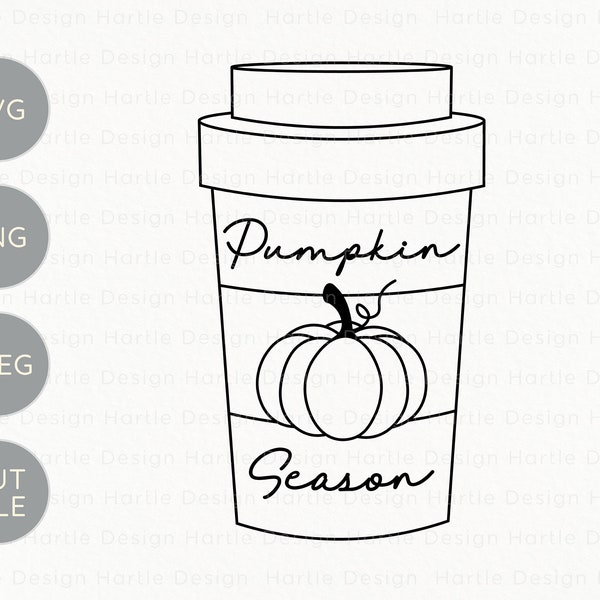 Pumpkin Season Latte Outline SVG | October Fall Pumpkin Cut File for Silhouette & Cricut | Halloween Autumn Shirt Vinyl Crafting PNG Graphic