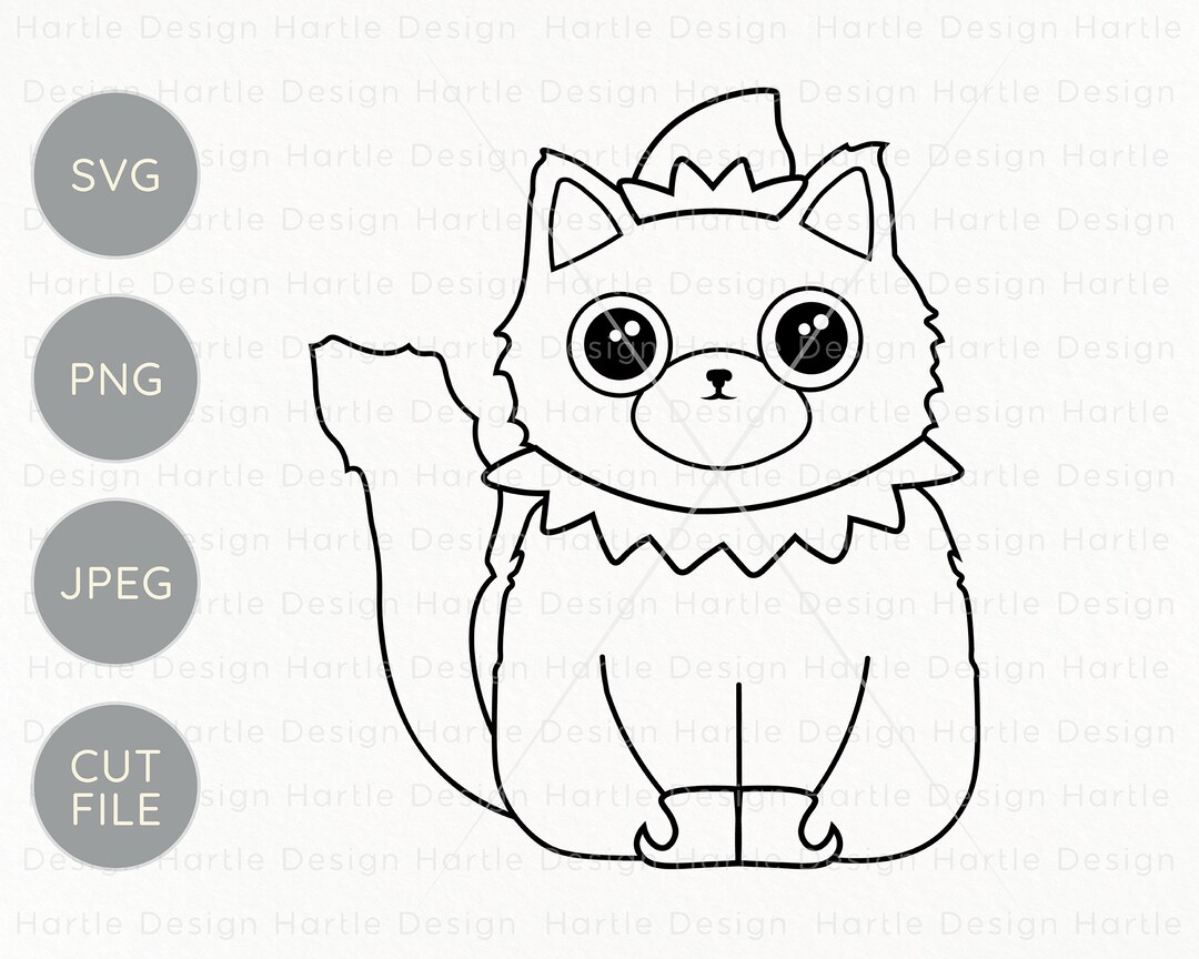 Christmas Elf Cat Outline SVG | Merry Christmas Black Cat in Elves ...