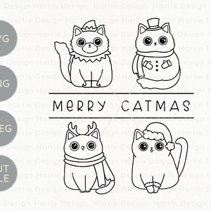 Merry Catmas Christmas Cats Outline SVG Elf Santa Snowman - Etsy Canada