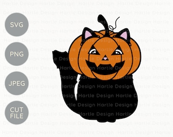 Gato de Halloween vestido como calabaza en capas SVG / gato negro con traje de calabaza Archivo de corte para silueta y cricut / camisa vinilo elaboración gráfica