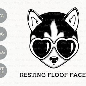 Husky Dog Wearing Heart Sunglasses Layered SVG | Resting Floof Face Cut File for Silhouette & Cricut | Dog Lover Shirt Vinyl PNG Graphic