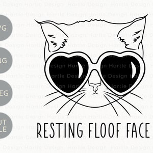 Cat Wearing Heart Sunglasses SVG | Resting Floof Face Cut File Image for Silhouette & Cricut | Cat Lover Shirt Vinyl Crafting Graphic PNG