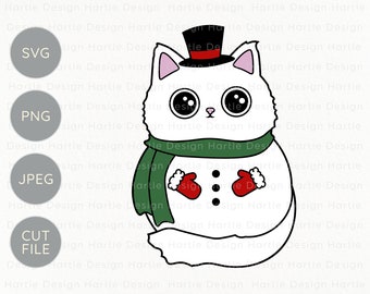 Christmas Snowman Cat Layered SVG / Merry Christmas White Cat in Snow Costume File Silhouette & Cricut / Christmas Craft Vinyl Graphic PNG