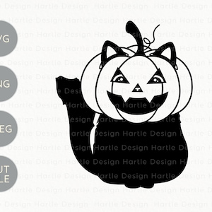 Halloween Cat Dressed as Pumpkin Outline SVG | Black Cat in Pumpkin Costume Cut File for Silhouette & Cricut | Shirt Vinyl Crafting Graphic